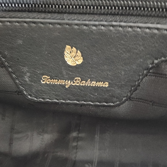 Tommy Bahama Black and Tan Crossbody Bag 100 Percent Leather - Picture 9 of 16